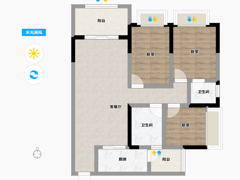 重庆-重庆市-奥园誉峯-77.14-户型库-采光通风