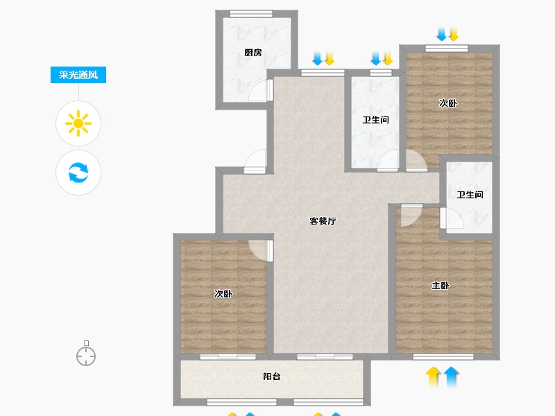 山东省-泰安市-城开·玉园-112.05-户型库-采光通风