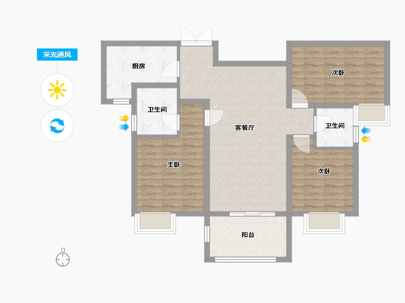 湖北省-武汉市-武汉城建电建汤湖观筑-89.65-户型库-采光通风