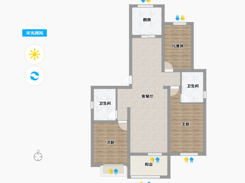 山东省-青岛市-融创澜山壹號-95.20-户型库-采光通风