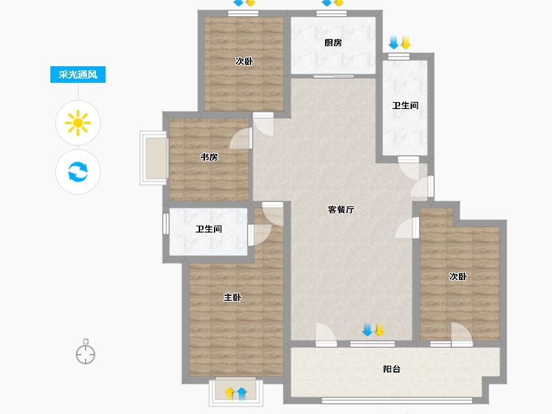 山东省-淄博市-印象新天地-126.00-户型库-采光通风