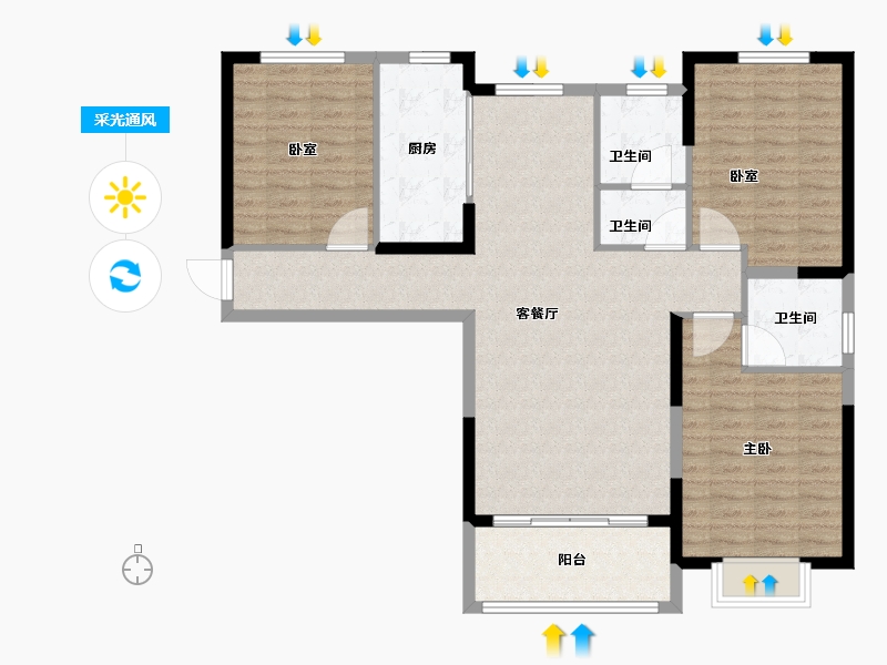 河南省-许昌市-圣帝金苑凯旋宫-107.20-户型库-采光通风