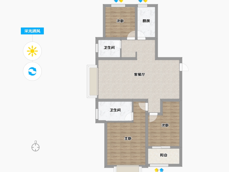 山东省-青岛市-海信观澜住宅-96.00-户型库-采光通风