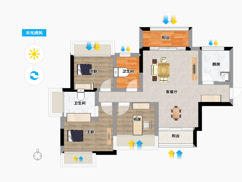 广东省-韶关市-欧浦御龙湾-64.05-户型库-采光通风