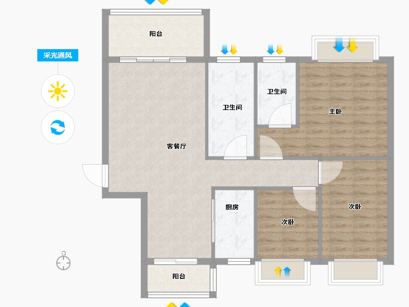 广东省-阳江市-浩大岭南新邨-93.60-户型库-采光通风