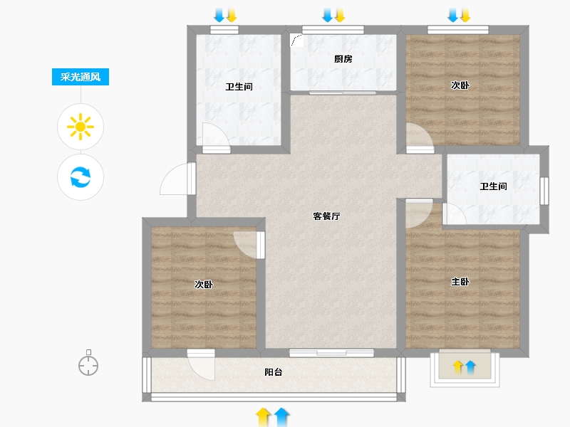 山东省-青岛市-奥润·和府-89.60-户型库-采光通风