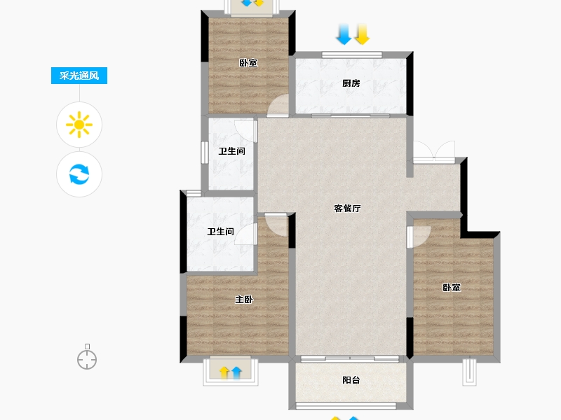 安徽省-阜阳市-置地双清湾​-105.37-户型库-采光通风