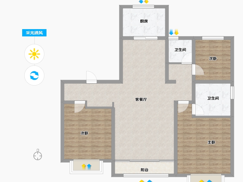 山东省-枣庄市-德圣风华里-106.48-户型库-采光通风