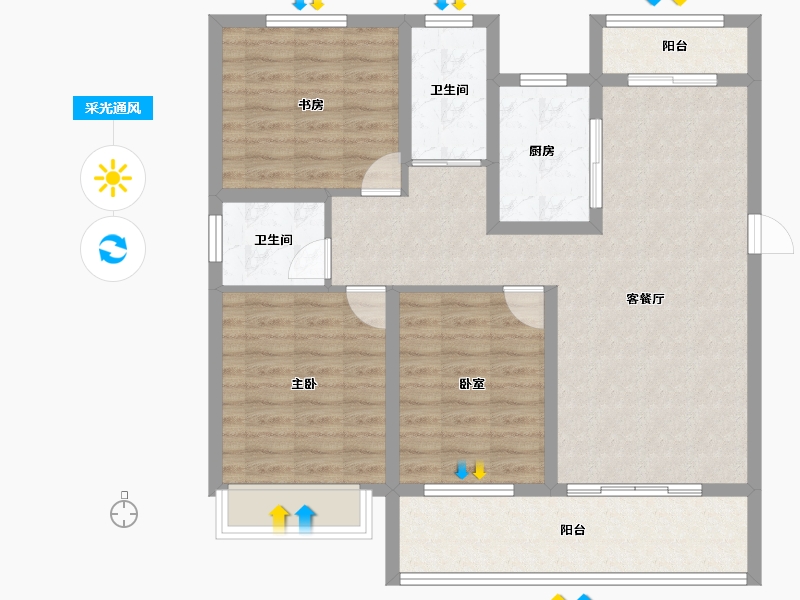 安徽省-阜阳市-碧桂园翡翠湾-96.00-户型库-采光通风