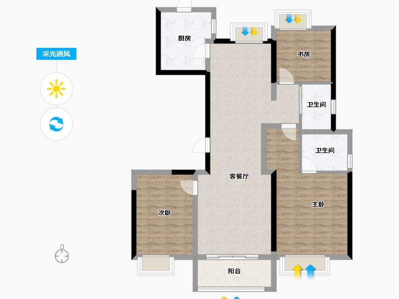 安徽省-阜阳市-置地双清湾​-105.60-户型库-采光通风