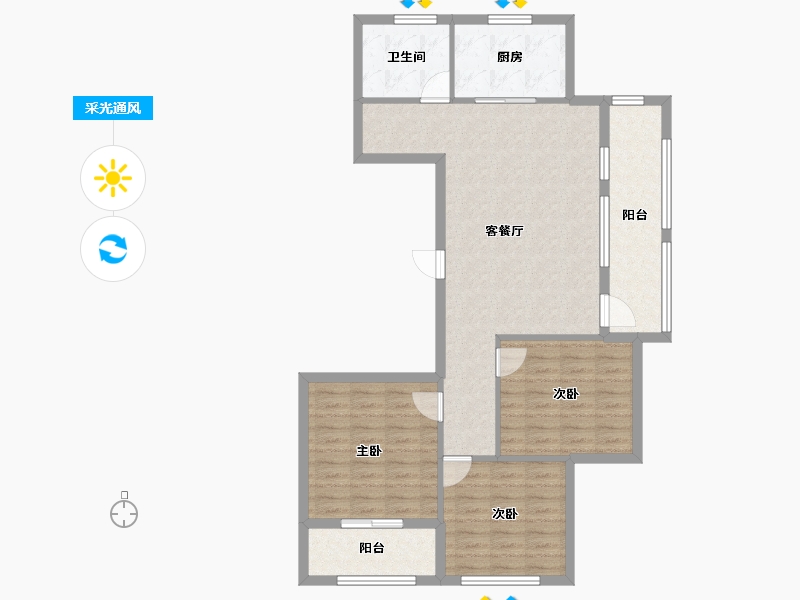 山东省-泰安市-城开·玉园-95.58-户型库-采光通风