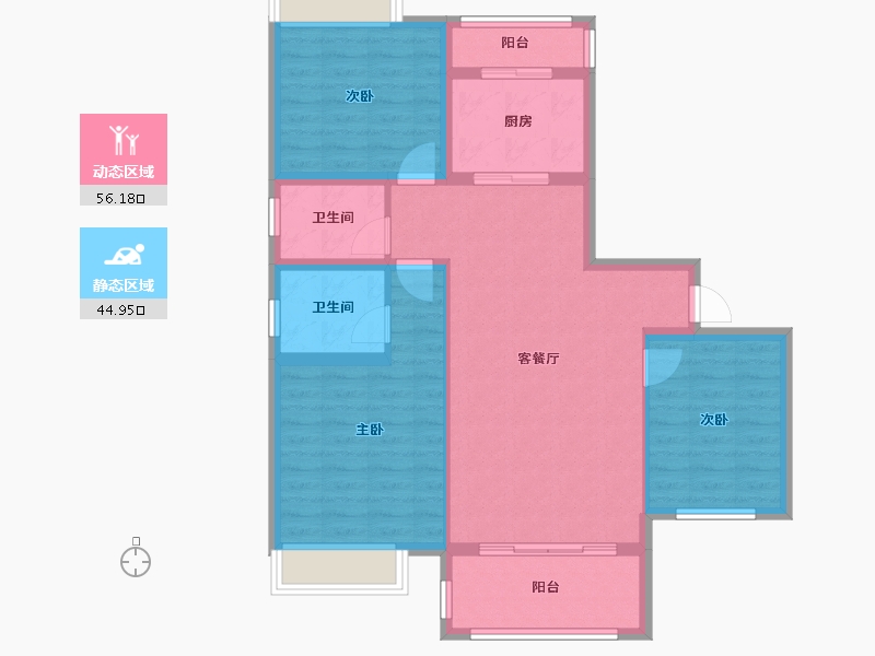 四川省-绵阳市-同立中央23街区-90.77-户型库-动静分区