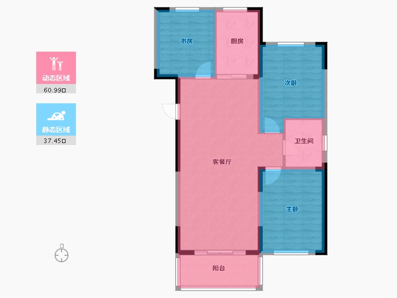 辽宁省-盘锦市-蓝色康桥K区·朗润园三期-89.03-户型库-动静分区