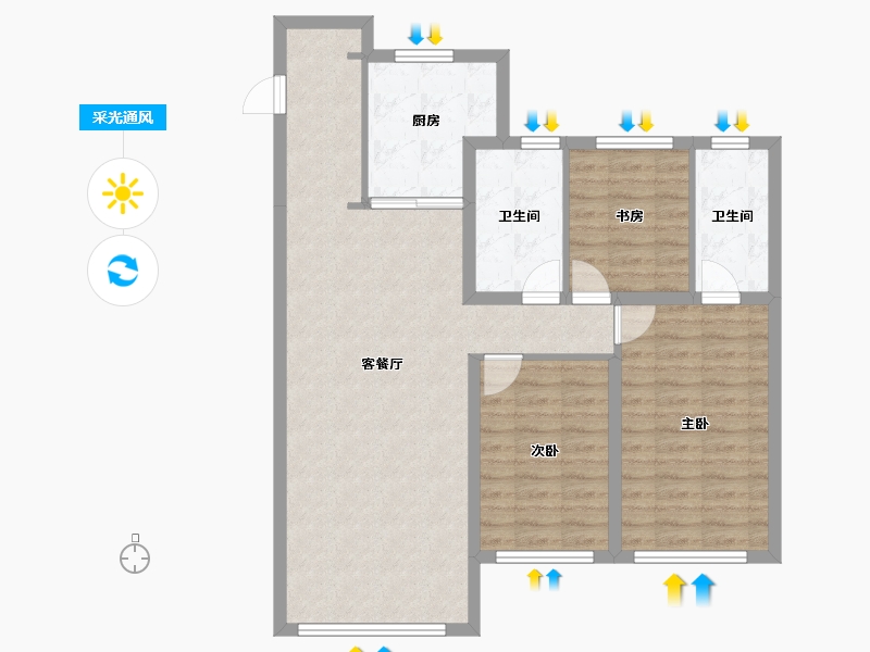 黑龙江省-哈尔滨市-华润置地崑崙御-92.34-户型库-采光通风