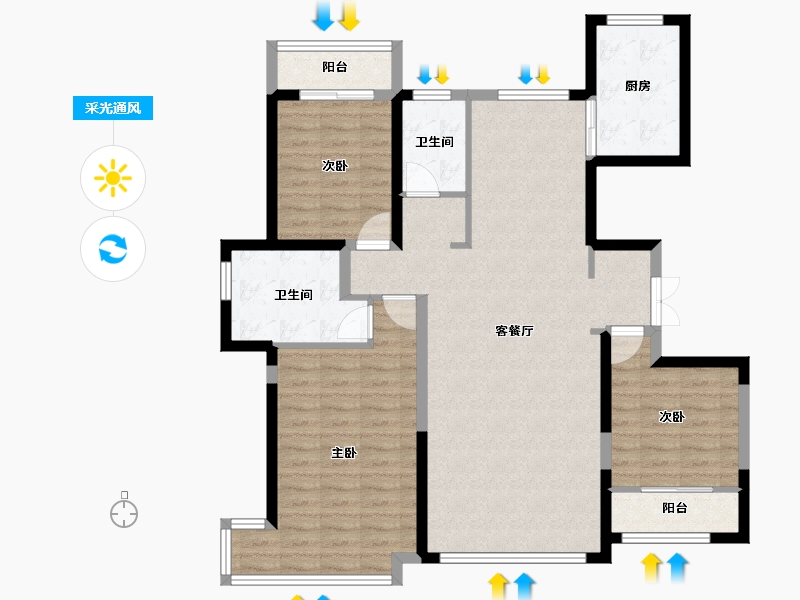 宁夏回族自治区-银川市-巨力·公园华府-108.84-户型库-采光通风