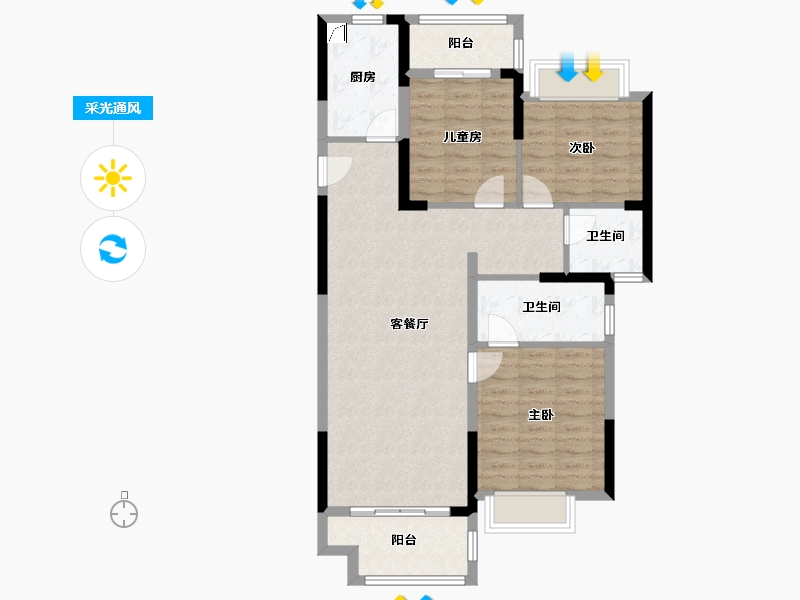 湖北省-武汉市-弘阳云栖玫著-90.70-户型库-采光通风