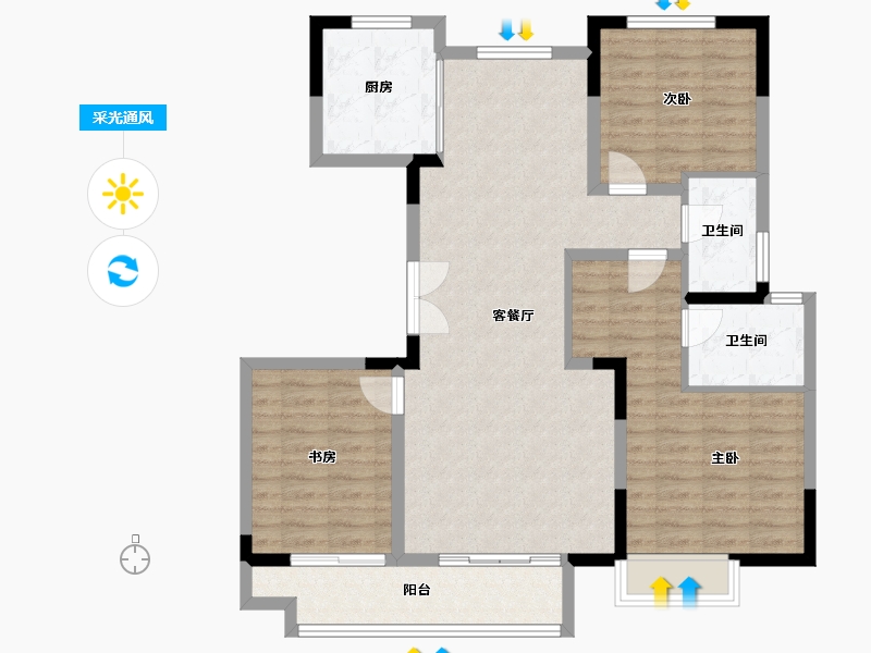 河南省-洛阳市-洛阳建业鸾州府-103.13-户型库-采光通风