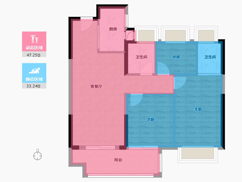 湖北省-武汉市-弘阳云栖玫著-72.00-户型库-动静分区