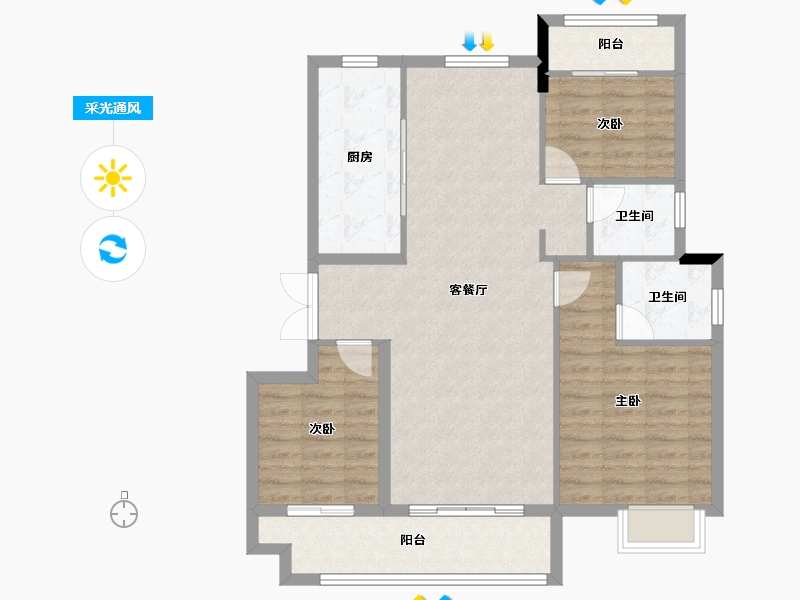 安徽省-宿州市-钟鑫·状元府-96.80-户型库-采光通风