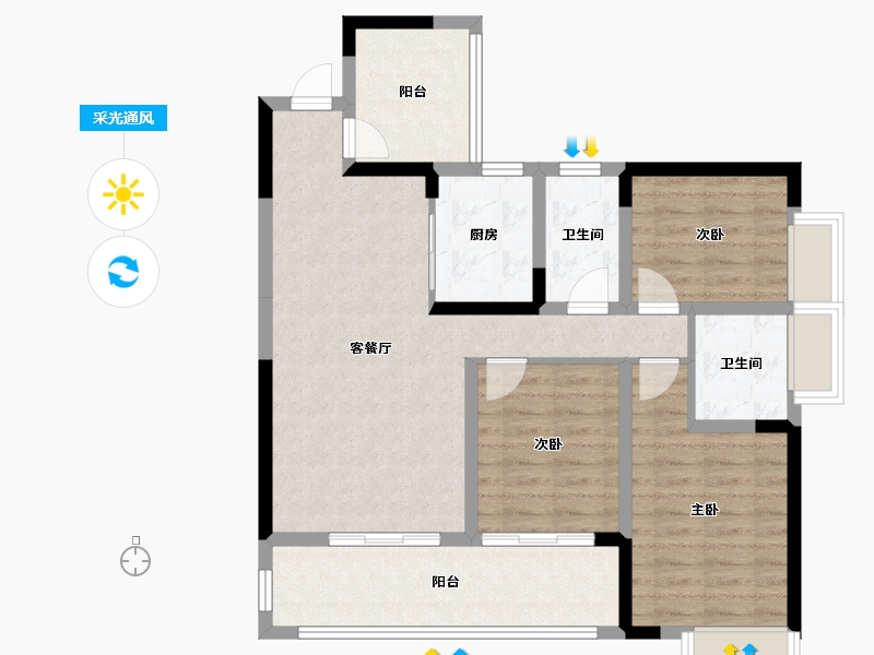 四川省-绵阳市-同立中央23街区-89.38-户型库-采光通风