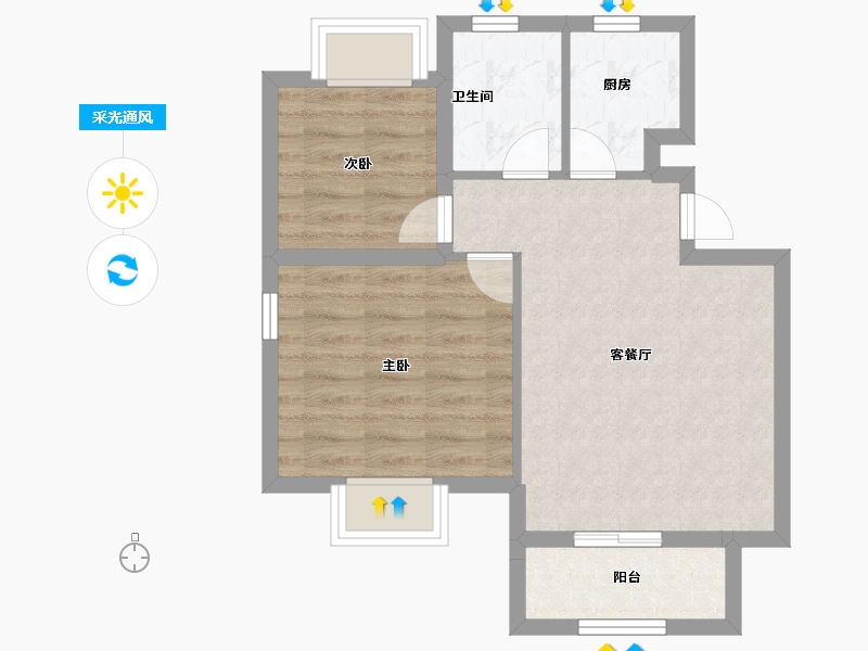 山东省-烟台市-怡海嘉苑-53.30-户型库-采光通风