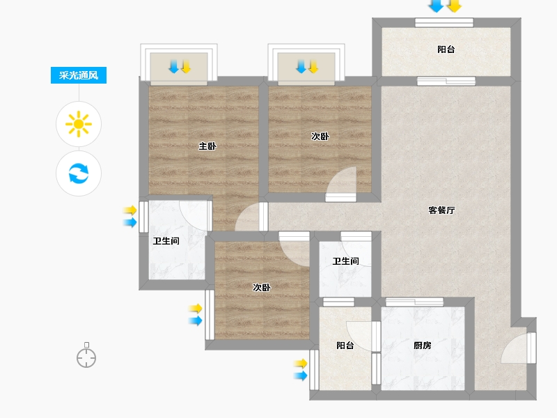 重庆-重庆市-典雅花溪半岛-65.21-户型库-采光通风