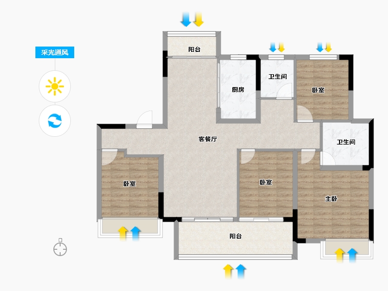 河南省-许昌市-禹州建业春天里-114.86-户型库-采光通风