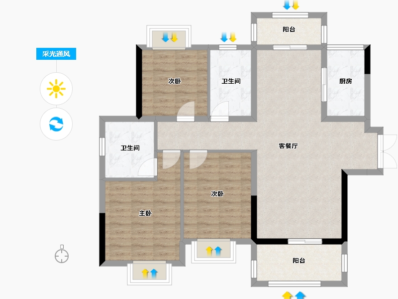 湖北省-武汉市-武汉城建电建汤湖观筑-97.60-户型库-采光通风