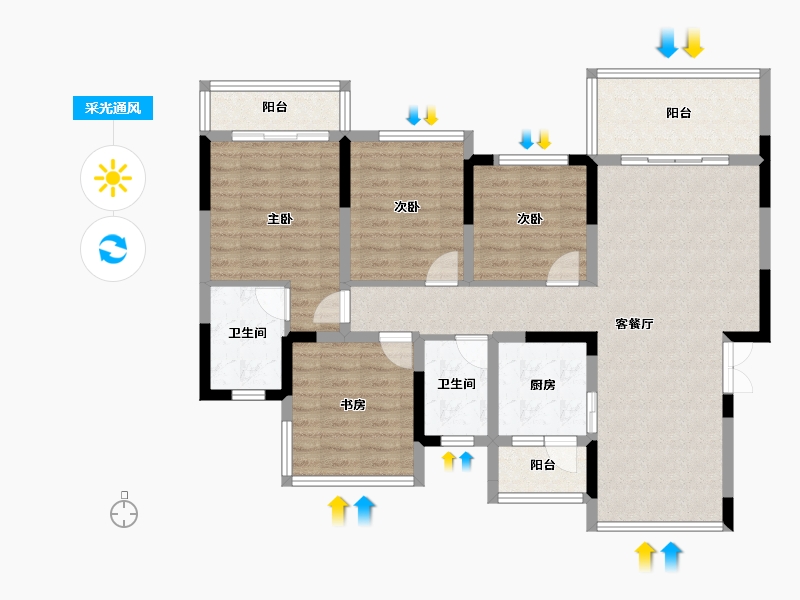 四川省-雅安市-西网江湾城-104.72-户型库-采光通风