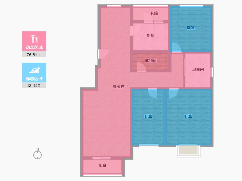 北京-北京市-世界名园-105.61-户型库-动静分区