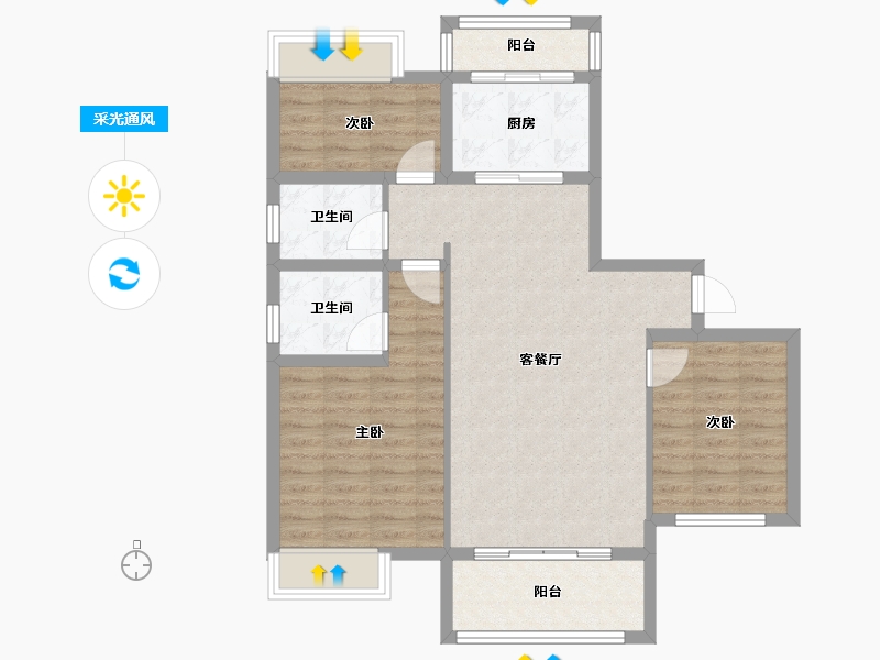 四川省-绵阳市-同立中央23街区-86.67-户型库-采光通风