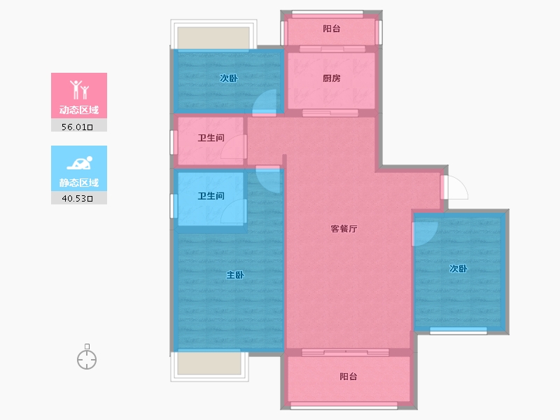 四川省-绵阳市-同立中央23街区-86.67-户型库-动静分区