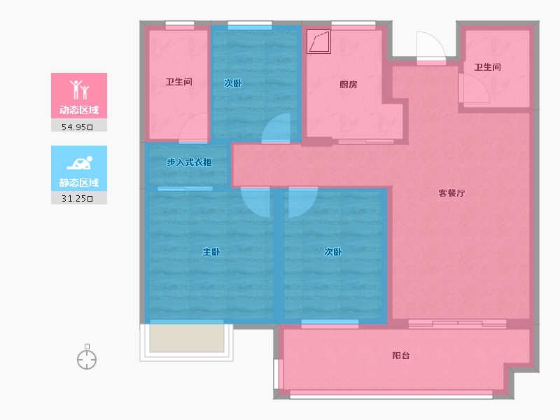 江苏省-苏州市-东原千浔-76.00-户型库-动静分区