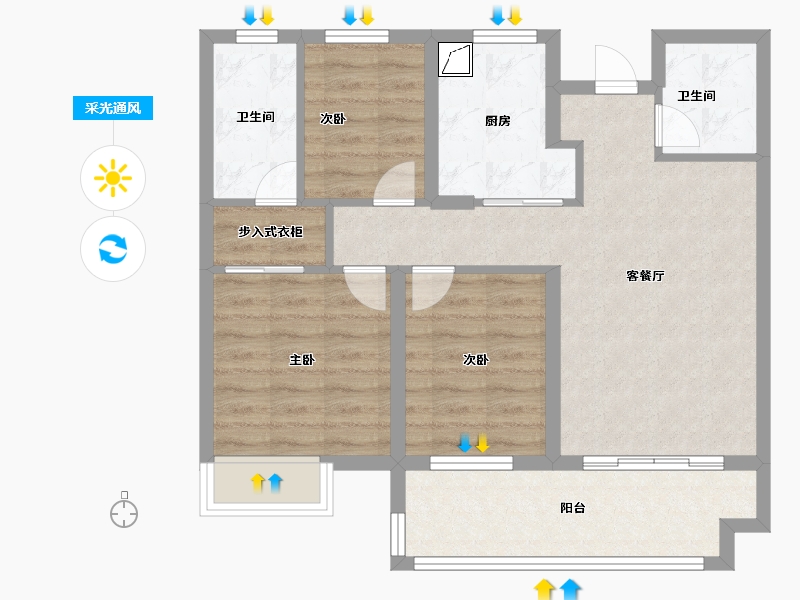 江苏省-苏州市-东原千浔-76.00-户型库-采光通风