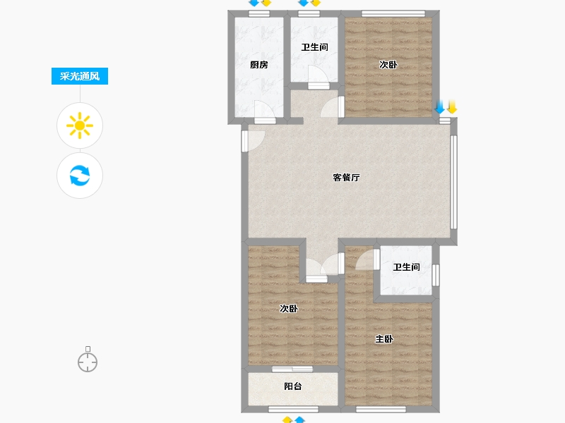 山东省-济南市-东城花苑小区-94.43-户型库-采光通风