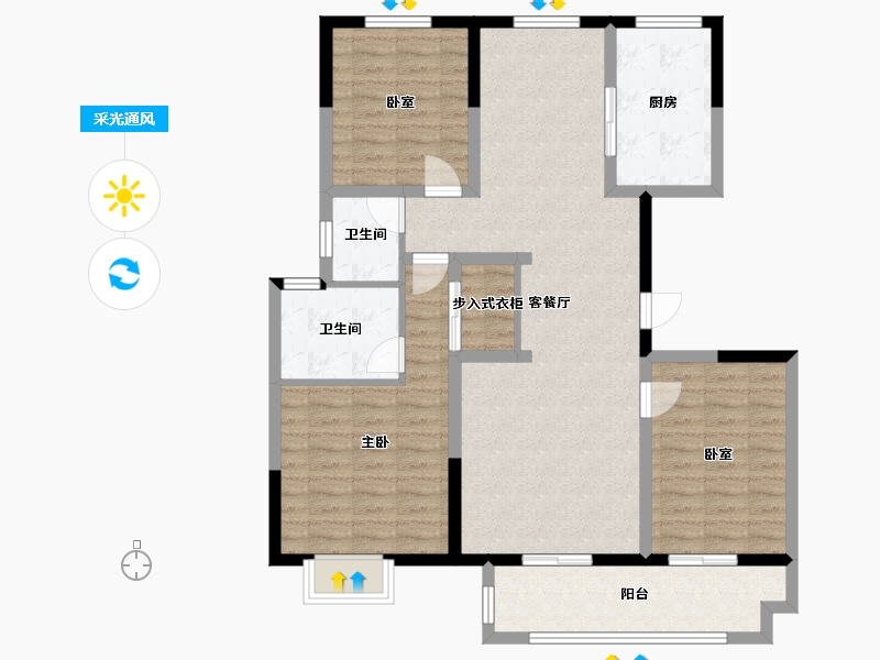 河南省-许昌市-阳光城·翡丽公园-105.00-户型库-采光通风