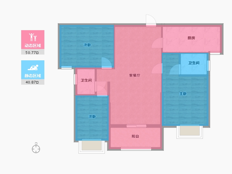 湖南省-长沙市-红建滨水铭城-88.64-户型库-动静分区