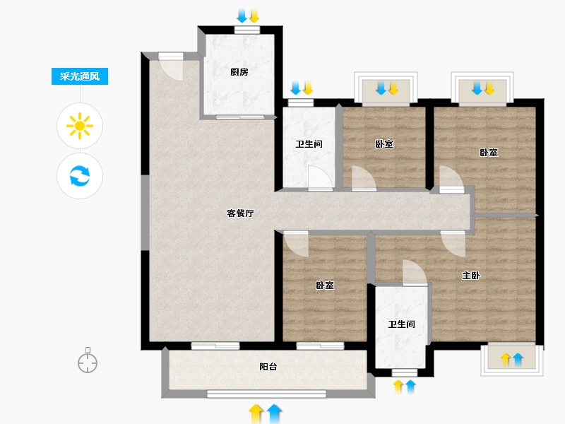 湖北省-武汉市-中建·壹品澜庭-103.00-户型库-采光通风