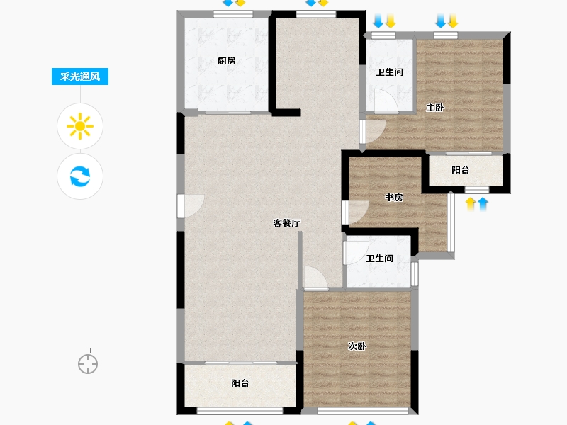 山东省-济南市-碧桂园翡翠雅郡-111.75-户型库-采光通风