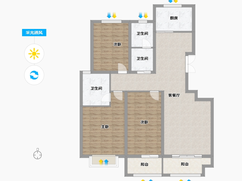 河南省-郑州市-百合佳苑(友谊街)-120.00-户型库-采光通风