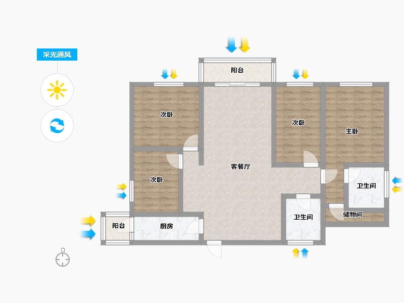 广西壮族自治区-南宁市-棕榈湾-105.00-户型库-采光通风