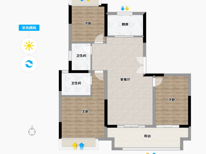 河南省-南阳市-金科中梁博翠东方-100.04-户型库-采光通风