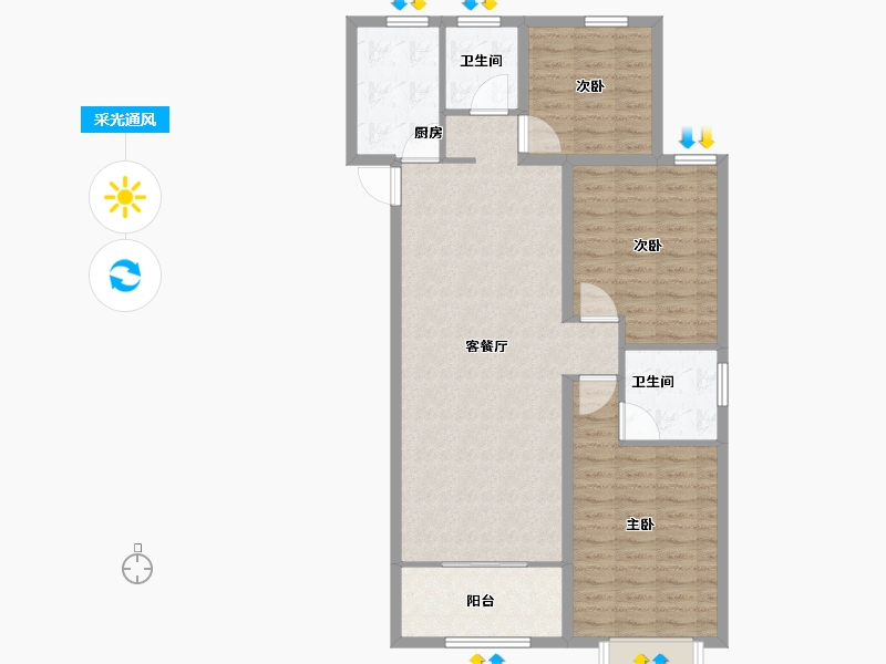 山东省-菏泽市-中北新都心-100.05-户型库-采光通风