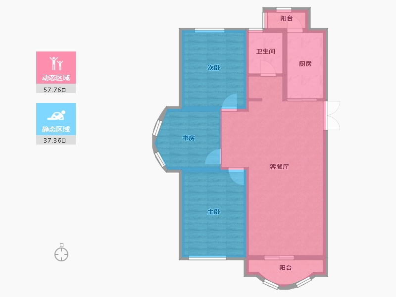 黑龙江省-齐齐哈尔市-中冶滨江半岛-85.67-户型库-动静分区