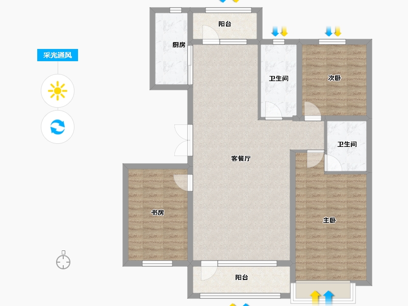 辽宁省-营口市-中天英伦名邸-110.67-户型库-采光通风