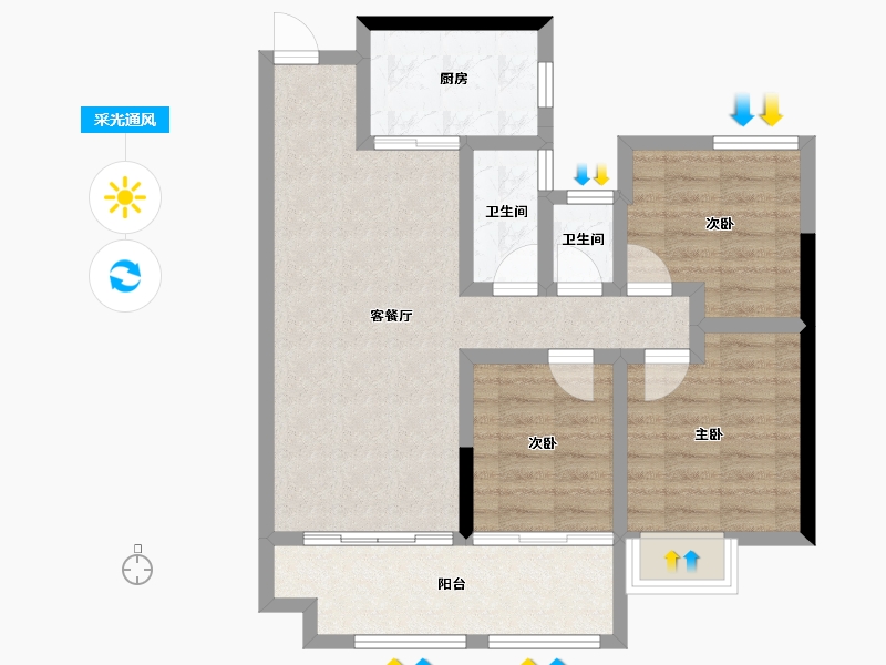 安徽省-宿州市-万成·桂花园-74.53-户型库-采光通风