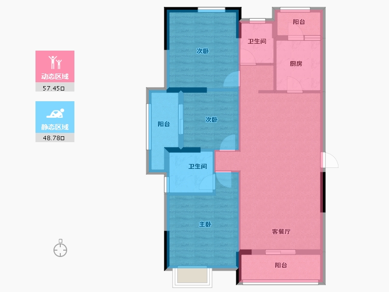 湖北省-黄石市-正泰华府-95.63-户型库-动静分区