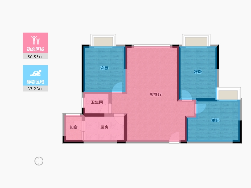 云南省-红河哈尼族彝族自治州-七彩滇南·第壹城-77.89-户型库-动静分区