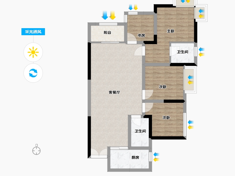 四川省-资阳市-佰盛天禧-88.82-户型库-采光通风