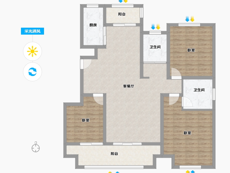 山东省-菏泽市-曹县天润城-110.87-户型库-采光通风